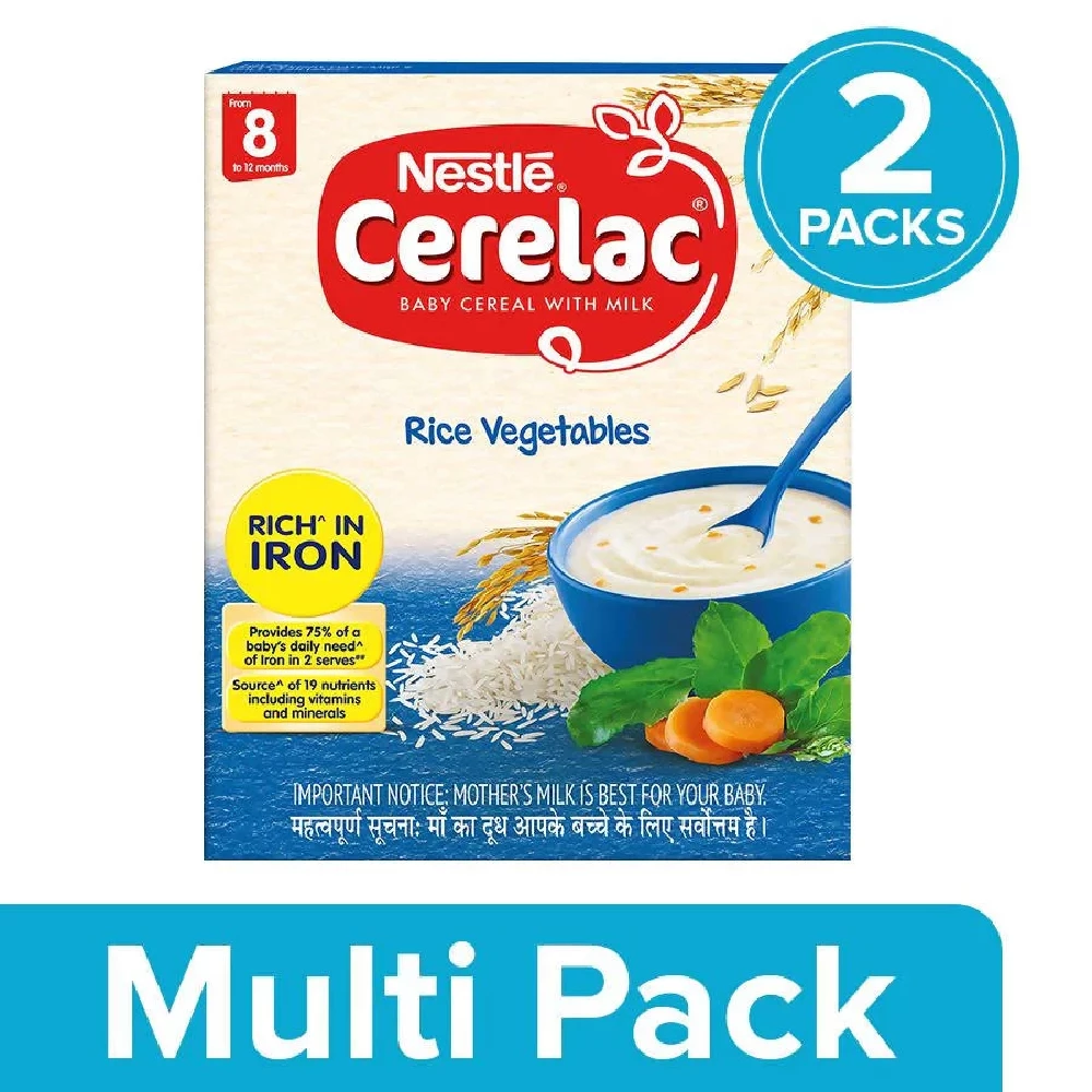 Nestle Cerelac Baby Cereal with Milk - Rice Vegetables, From 8 to 12 Months, 300 g (Pack of 2)-1.webp